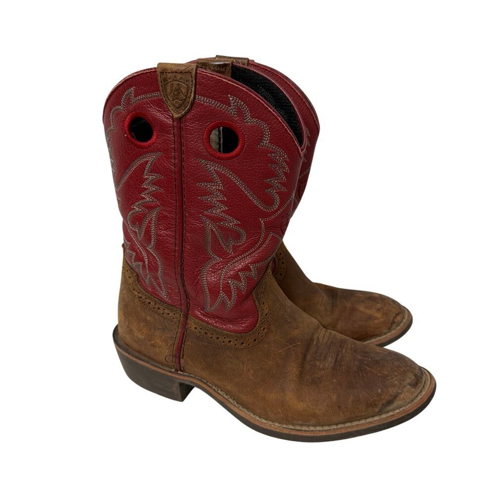 Ariat Boots Boys Size 3 Red Brown Western Cowboy Kids